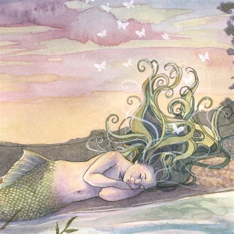 Sleeping Child Mermaid Print Dreaming White Butterflies Bathroom