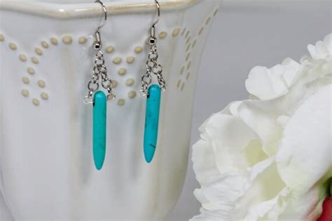 Turquoise Spikes Earrings Unique Handmade Simple By VeroByMonica