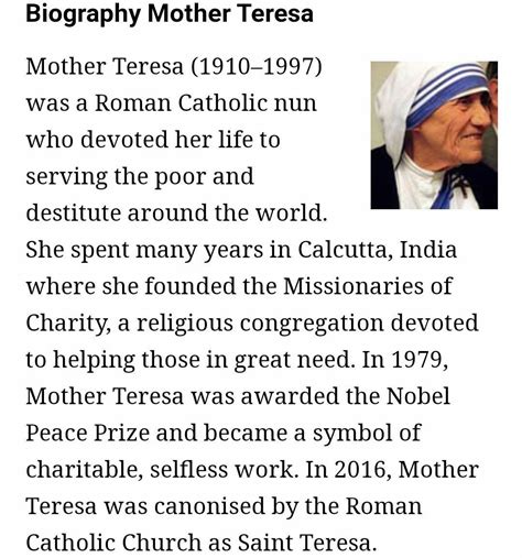 Give Me A Short Story Of Mother Teresa In English