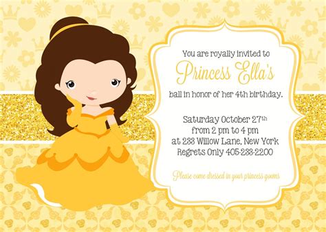 Princess Belle Invitation Princess Party Invitation Princess