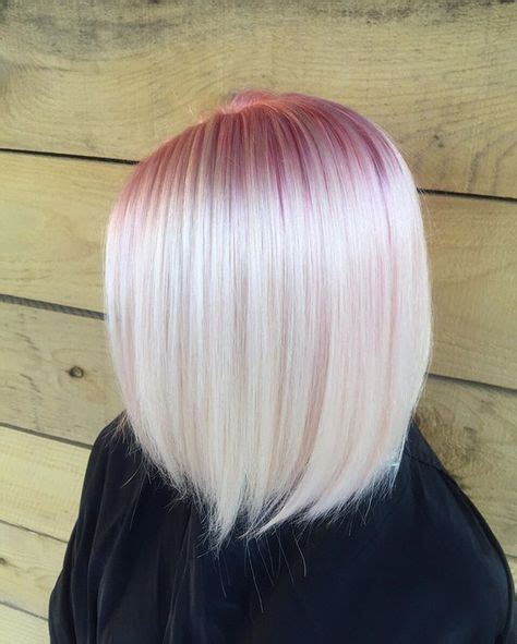 Smoky Pink Roots In Platinum Blonde Hair Styles Pink Blonde Hair