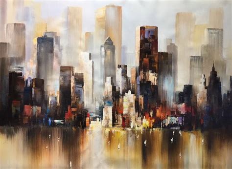 Hand Painted Oil Painting On Canvas Modern Abstract New York Cityscape