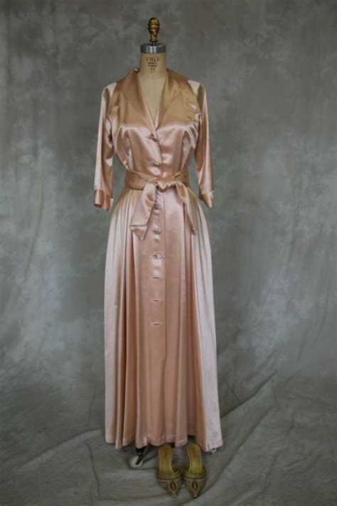 Late 1940s Silk Satin Dressing Gown Vintage Loungewear Silk