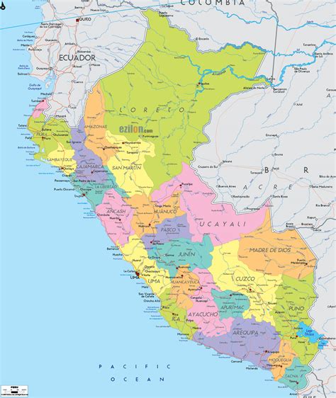 Large Political And Administrative Map Of Peru With Roads Cities And
