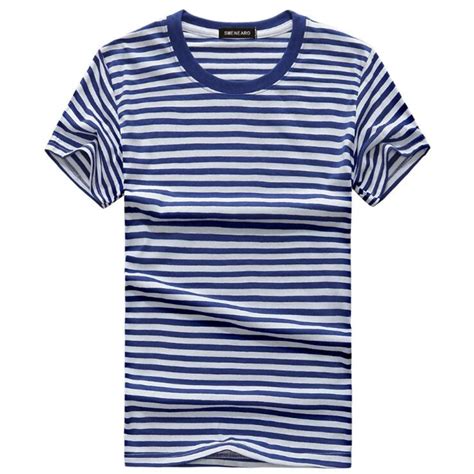 Blue And White Striped Mens T Shirt 2019 Korean Style Summer Retro Navy T Shirts Leisure