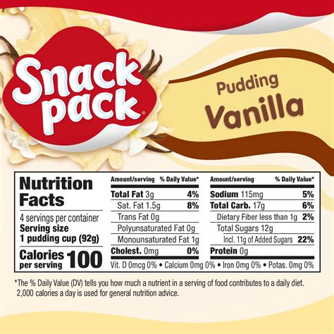 Snack Pack Pudding Nutrition Label