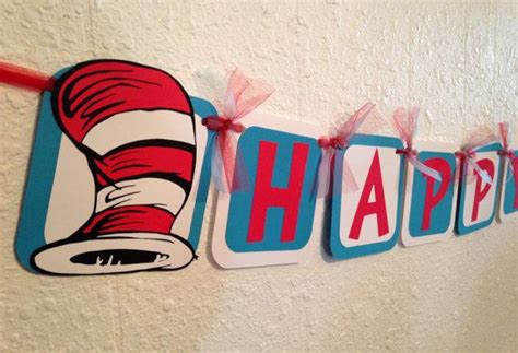 Dr Seuss Themed Birthday Banner Cat In The Hat Party Thing 1 Thing 2
