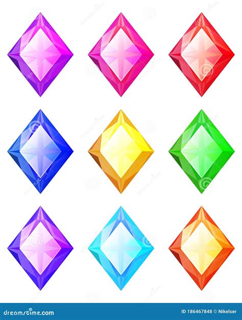 Set Of Cartoon Rhombus Different Color Crystals Rhinestones Gems
