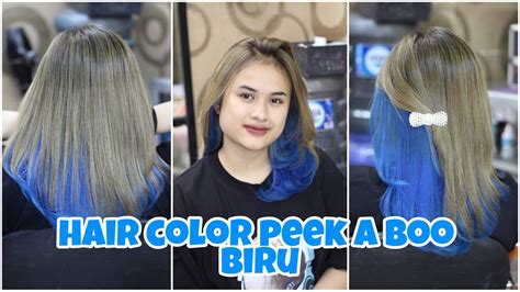 Peek A Boo Blue Hair Color Tutorial Cat Rambut Warna Biru Youtube