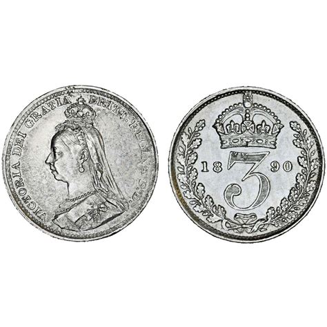 Great Britain Queen Victoria 1837 1901 Silver 3 Pence 1890 Unc