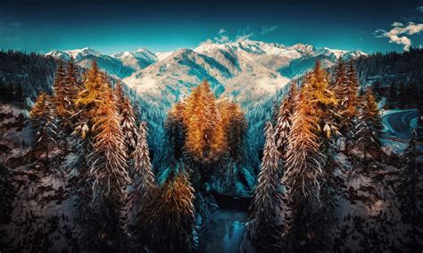 Landscape River Forest Photography Snow Sunset Nature Mountains