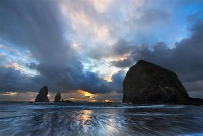 Oregon Cannon Beach Coast Dawn Wallpapers Rock