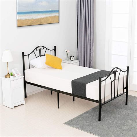 Mecor Metal Twin Bed Frame Platform Bed With Curved Steel Headboard