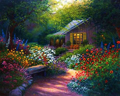 Flower Garden Path Paintings Bing Images Nature Paintings Beautiful