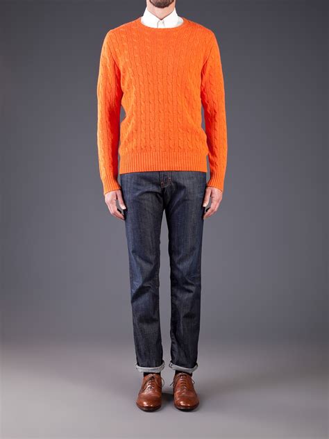 Polo Ralph Lauren Cashmere Cable Knit Sweater In Orange For Men Lyst