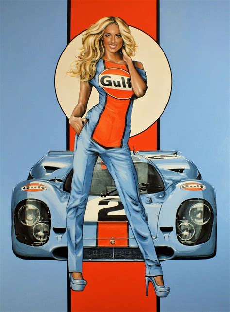 Porsche Gulf Racing Pin Up Girl Retro Vintage High Quality 22inx17in