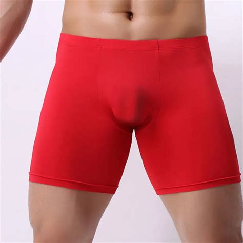 Mens Underwear Long Ice Silk Solid Color Boxer For Men M L Xl Xxl Summer Nylon Male Fitness