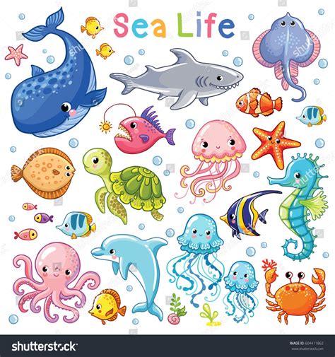 Vector Sea Set Sea Animal In Childrens Style Cartoon Fish Set
