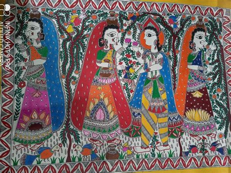 Radha Krishna Traditional Indian Madhubani Art Painting Slim Size U D Cm Art Collectibles