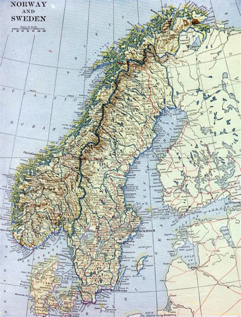 Large Old Map Of Norway And Sweden With Relief Roads And