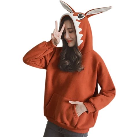 Bunny Ears Hooded Hoodie With Pocket Autumn Fashion Kawaii Hoodies