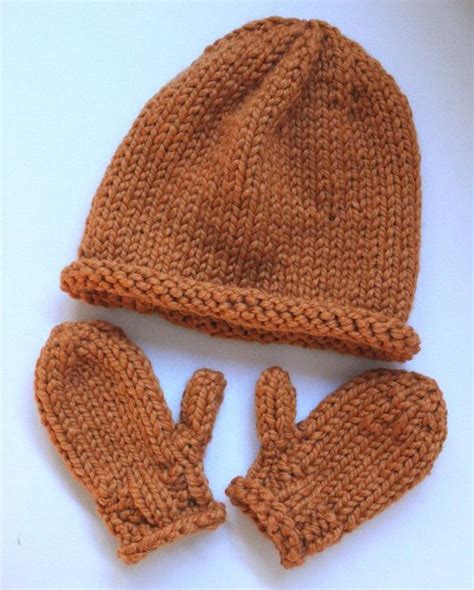 Knitting Pattern Beanie Hat And Mitten Set Baby Toddler Etsy