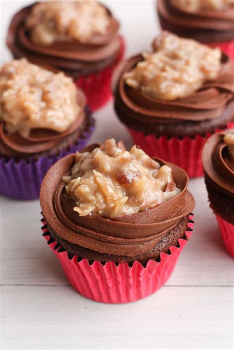 The best homemade german chocolate cake with layers of coconut pecan frosting and chocolate frosting. German Chocolate Cupcakes | - Tastes Better From Scratch
