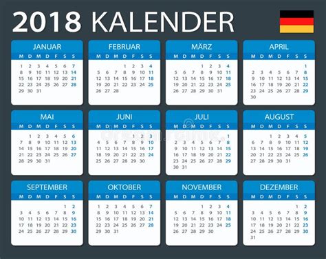 Kalender 2018 Deutsche Version Stock Abbildung Illustration Von