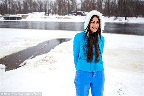 Ukrainian Woman Jogs Naked In The Snow And Skinny Dips Daily Mail Online