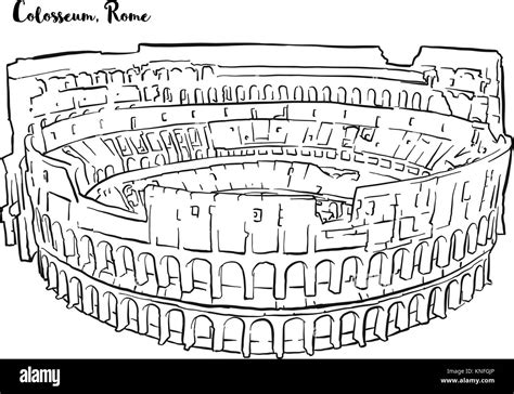 Rome Colosseum Hand Drawn Sketch Vector Outline Version Top View From