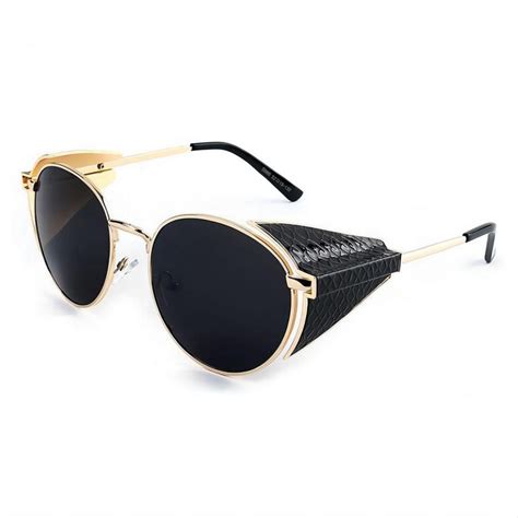 Steampunk Side Shields Inventor Sunglasses Round Metal Frame