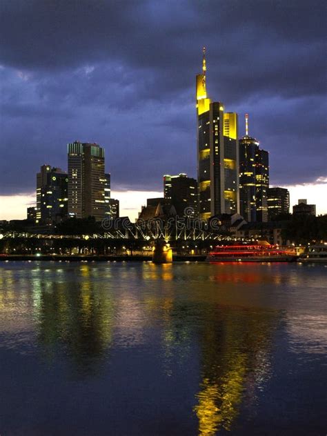 Skyline Of Frankfurt Am Main At Night Editorial Image Image Of Europe