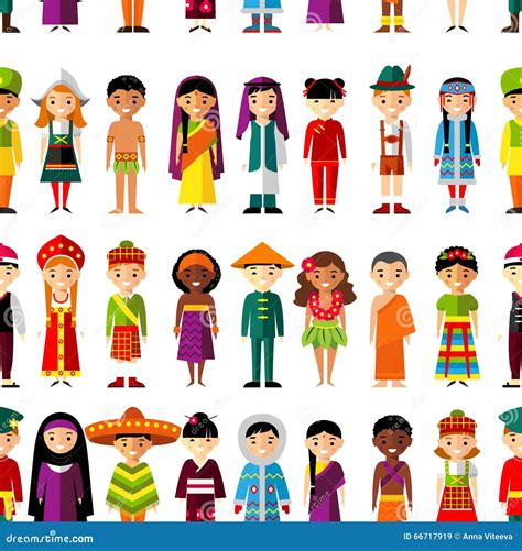 Seamless Background With Set Of Multicultural National Children Stock