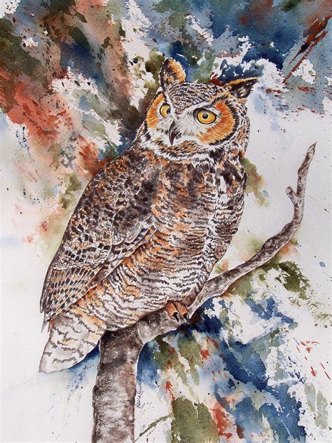 Raptor Splash Great Horned Owl Painting By Laura Rusciolelli