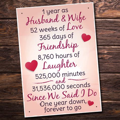Popular wedding anniversary gifts for the 1st year anniversary with a paper theme are: 1st Wedding Anniversary Plaque Husband Wife Gift For Her Women