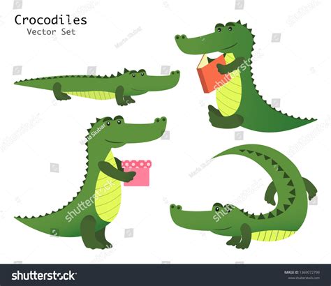 Alligator Collection Vector Set Crocodiles Characters Stock Vector