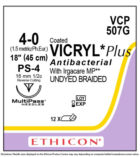 Ethicon Vcp507g Coated Vicryl Plus Antibacterial Polyglactin 910 Suture