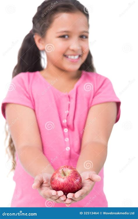 Little Girl Holding Apple In Her Hands Stock Photo Image Of Childhood