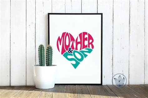 Mother And Son Svg Cut File Lettering Design In Heart Shape Etsy