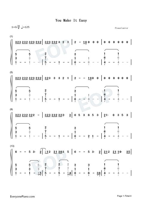You Make It Easy Jason Aldean Numbered Musical Notation Preview