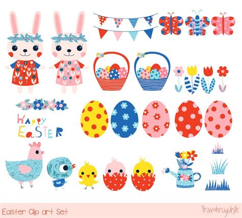 Cute Easter Clipart Spring Happy Easter Clip Art Set Easter Etsy