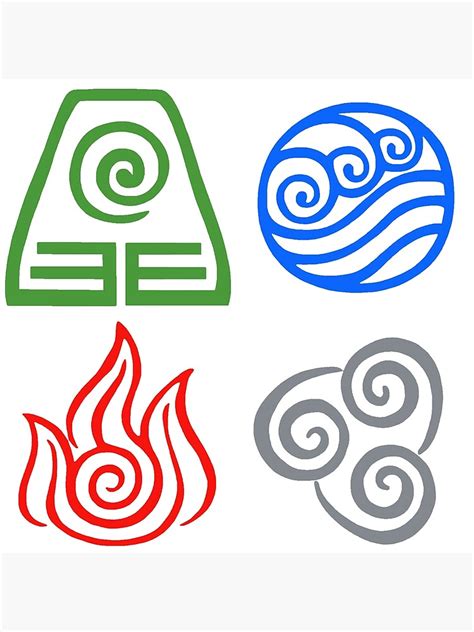Avatar The Last Airbender Four Elements Symbols Photographic Print By