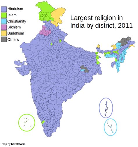 På många håll råder spänningar mellan hinduer och muslimer och. Largest religion by district in India, 2011 census [992 x ...