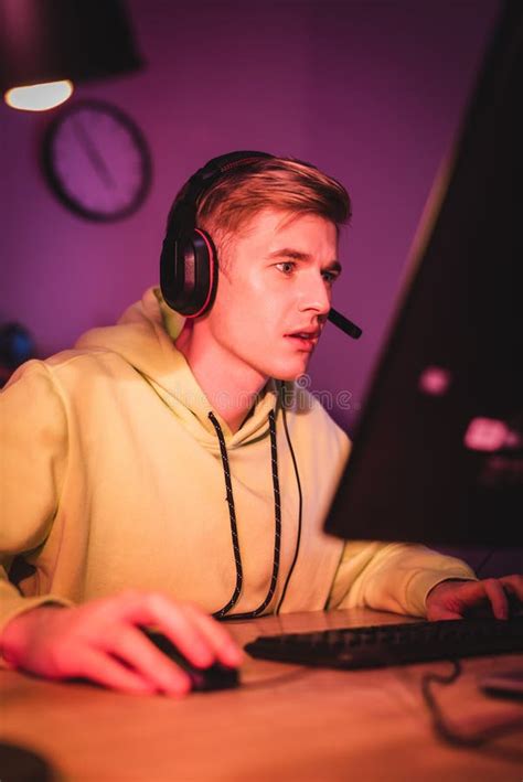 Concentrated Young Gamer In Headset Play Stock Photo Image Of Player