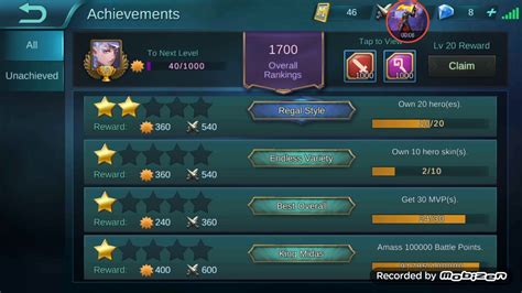 It doesn't account your emblem level or your number of games. Mobile Legends - Achievements level 18 - YouTube