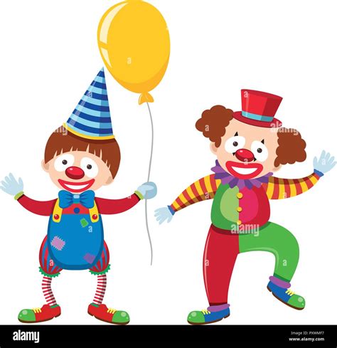 Two Happy Clowns With Yellow Balloon Illustration Stock Vector Image