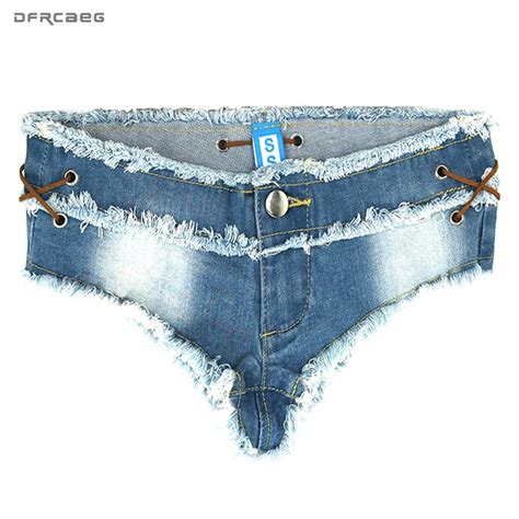 Vintage Lace Up Denim Shorts For Women Sexy Low Waist Skinny Pole Dance Clubwear Ladies Jeans