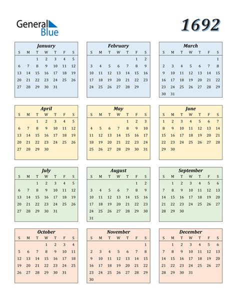 1692 Calendar Pdf Word Excel