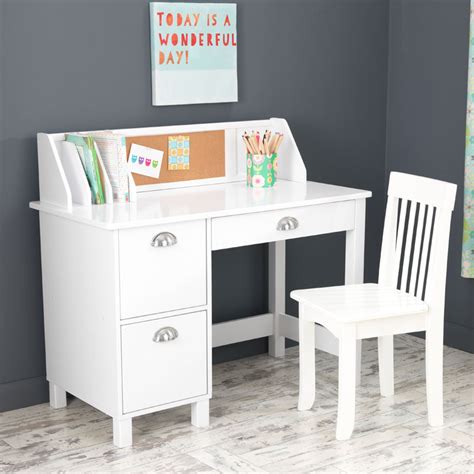 Width big and tall ivory fabric task chair with adjustable height. Study Desk with Drawers - White by KidKraft - RosenberryRooms.com