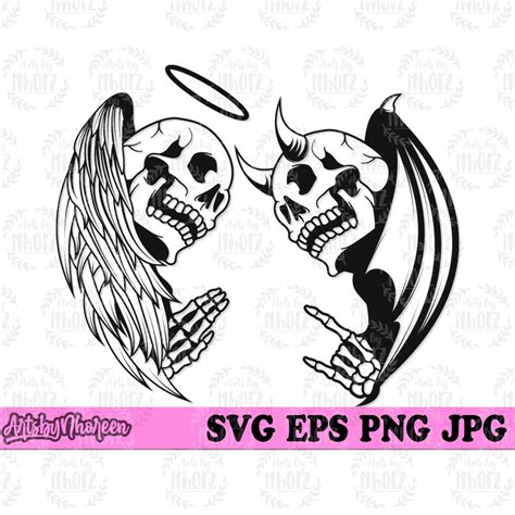 Angel Devil Skull Svg Good And Bad Clipart Saint And Demon Cut File